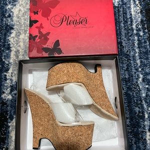 Pleaser BEAU-601 Platforms Clear Cork Open Toe Wedge Heels